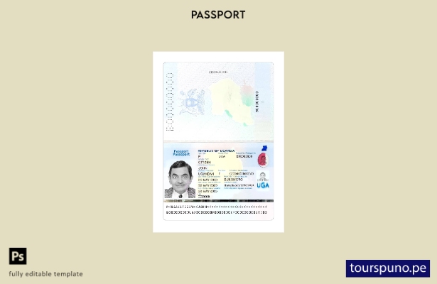 Listo para imprimir la plantilla actual del pasaporte de Uganda